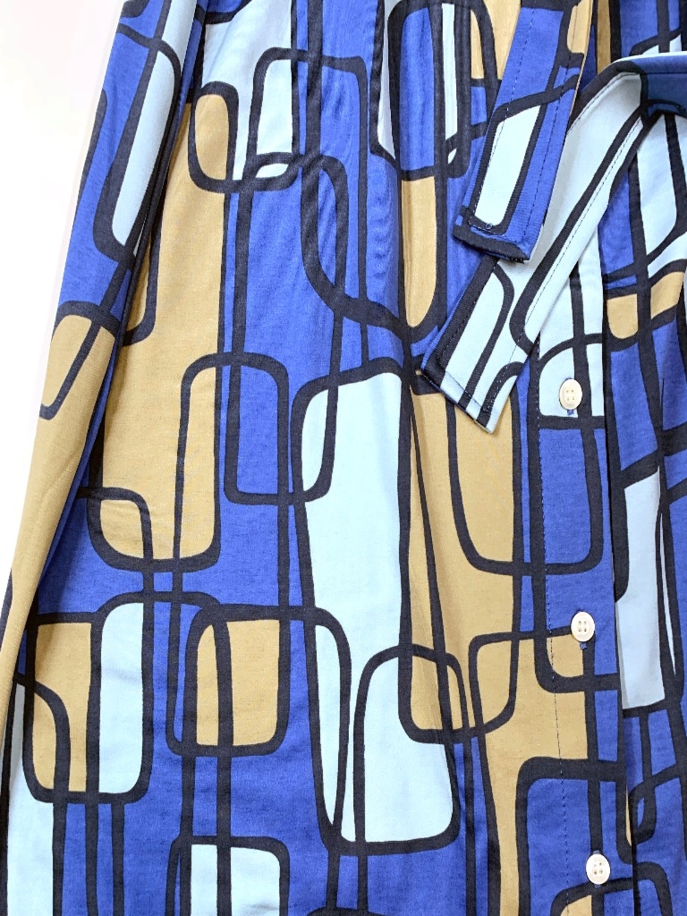J. McLaughlin Knit Jersey Collared Belted Shirt Dress Women Blue Geometric Med - Picture 4 of 11